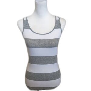 5/$55 - GAP ribbed stretch tank top, grey & white wide stripes, size M